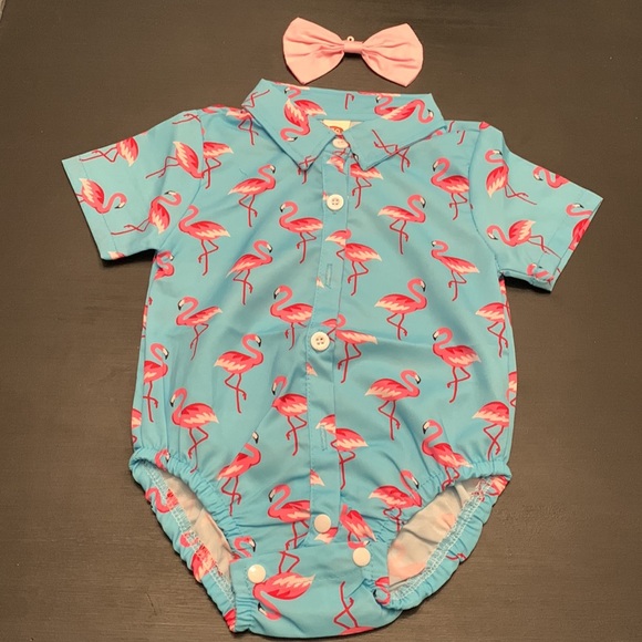 NWT Collared Flamingo Top with Bow tie - Picture 1 of 7